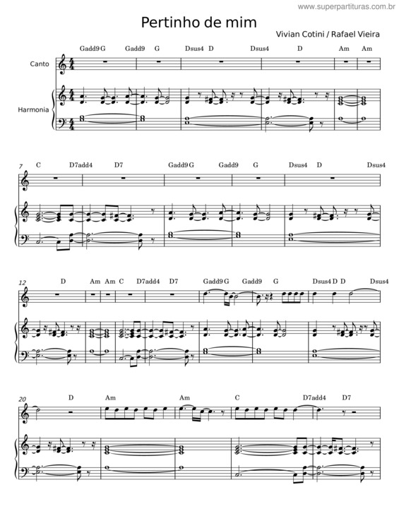 Partitura da música Pertinho De Mim – Vivian Cotini;Rafael Vieira