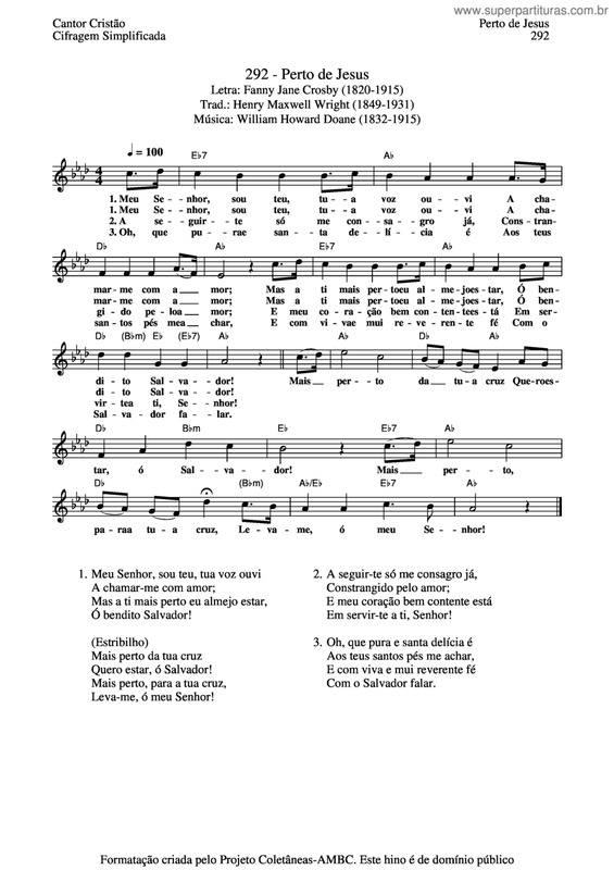 Partitura da música Perto De Jesus v.2
