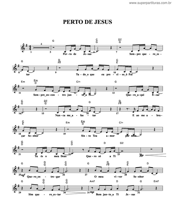 Partitura da música Perto De Jesus