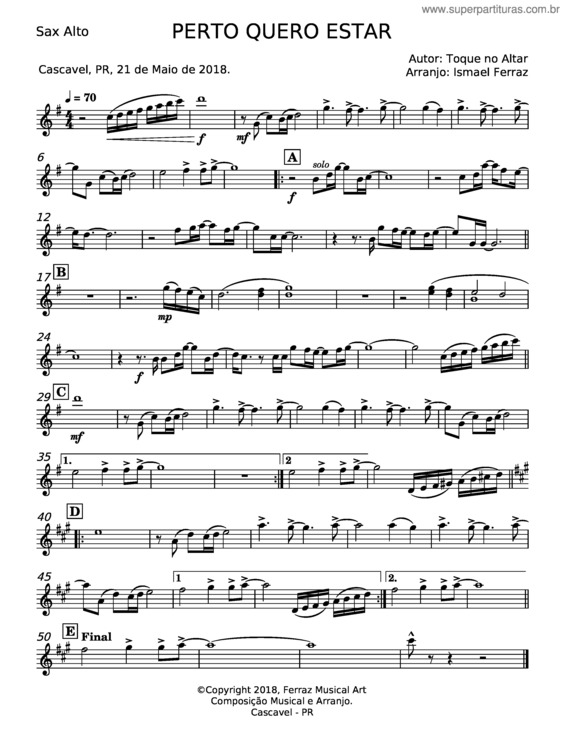 Partitura da música Perto Quero Estar – Toque No Altar v.2