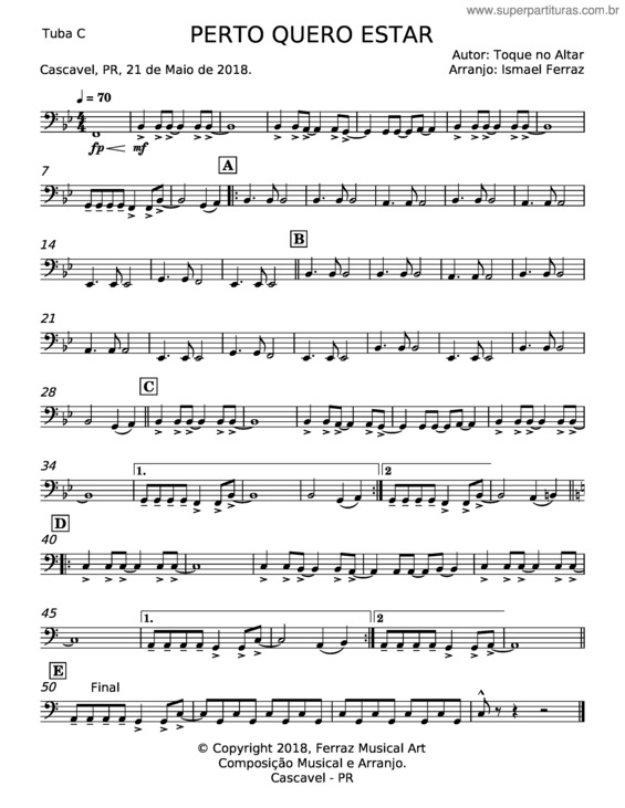 Partitura da música Perto Quero Estar – Toque No Altar v.3