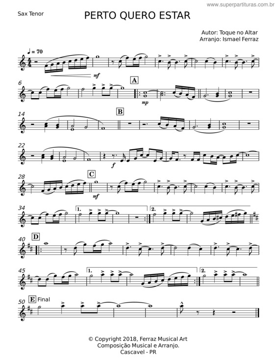 Partitura da música Perto Quero Estar – Toque No Altar v.5
