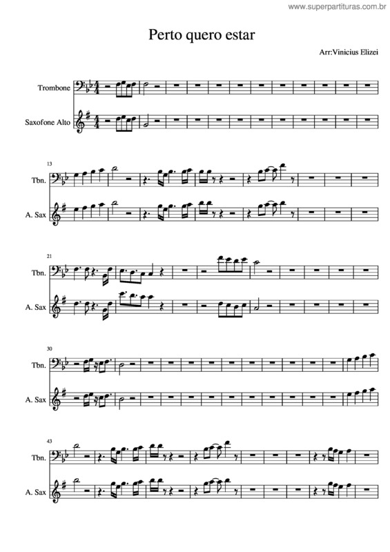 Partitura da música Perto Quero Estar Trombonesax