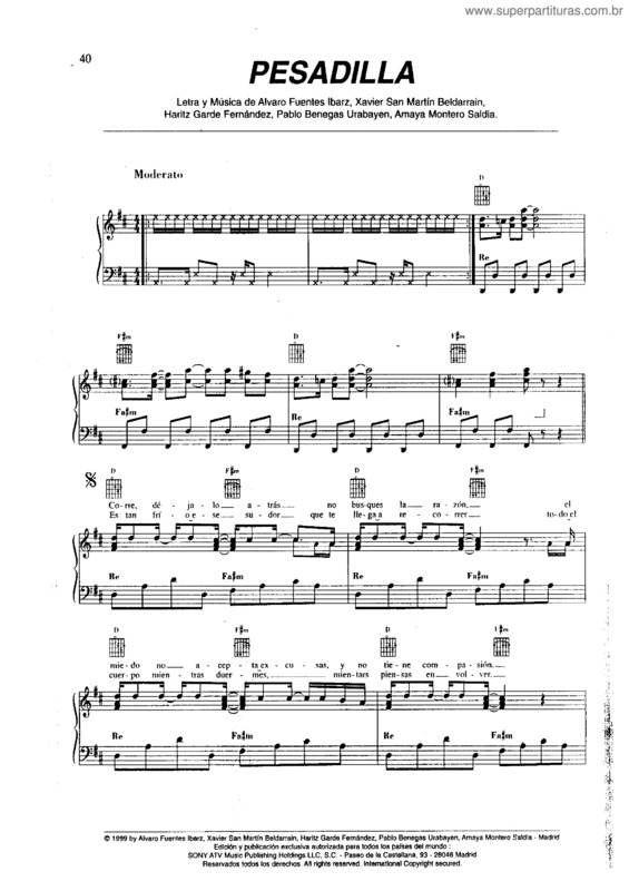 Partitura da música Pesadilla