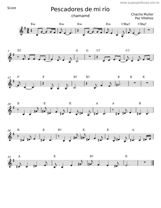 Partitura da música Pescadores De Mi Río – Chacho Muller Paz Villahoz