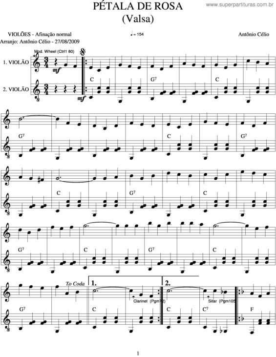 Partitura da música Pétala De Rosa v.2
