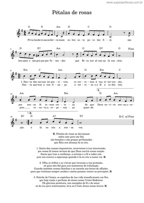 Partitura da música Pétalas De Rosas Se Derramam – Anônimo