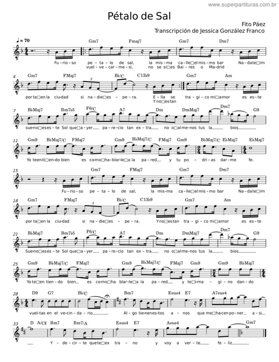 Partitura da música Petalo De Sal – Fito Páez