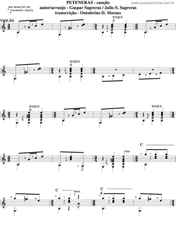 Partitura da música Peteneras