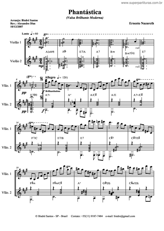 Partitura da música Phantástica