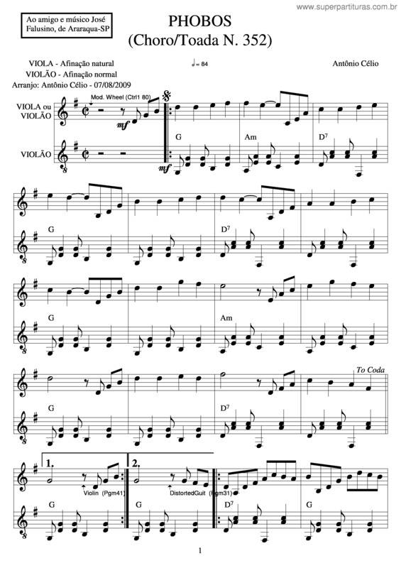 Partitura da música Phobosn