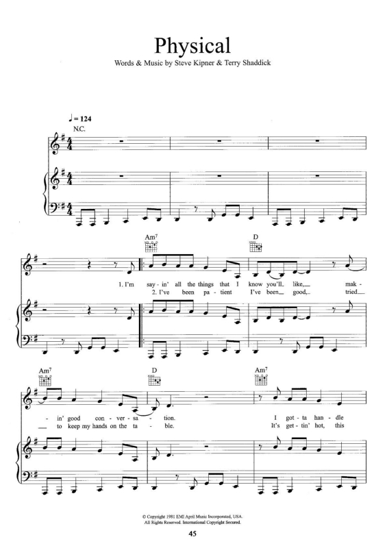 Partitura da música Physical