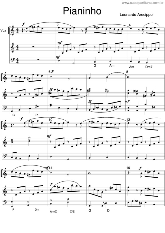 Partitura da música Pianinho v.2