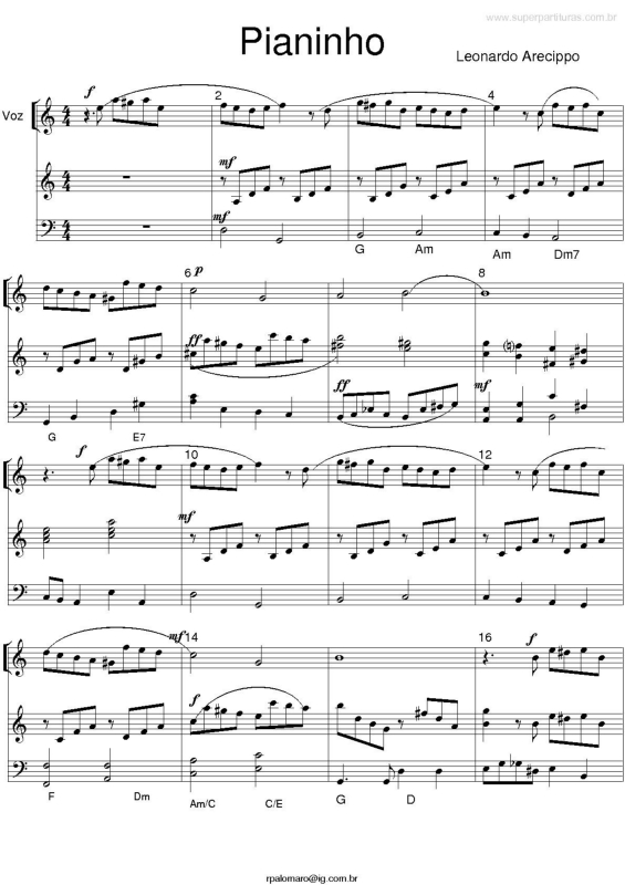 Partitura da música Pianinho