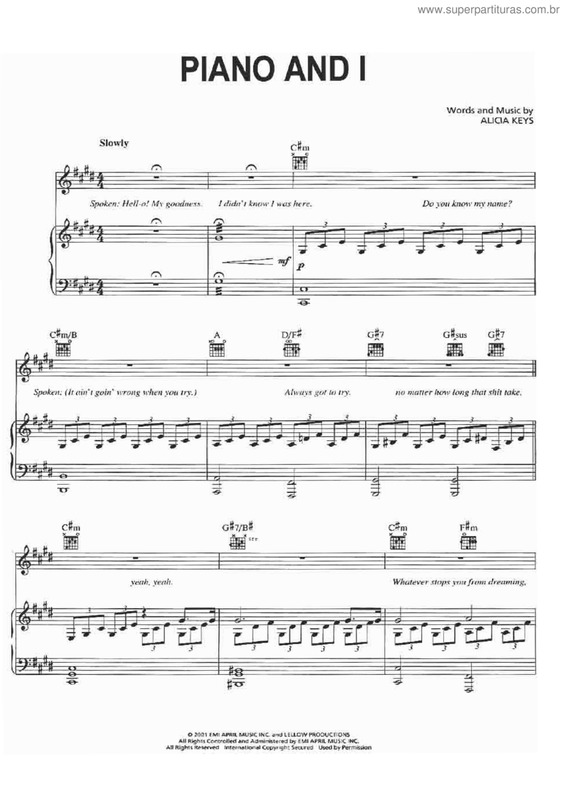 Partitura da música Piano and I