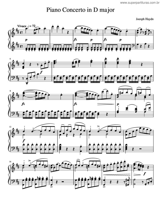 Partitura da música Piano Concerto In D Major – Haydn – Piano Accompaniment