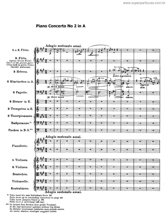 Partitura da música Piano Concerto No. 2 in A major v.2