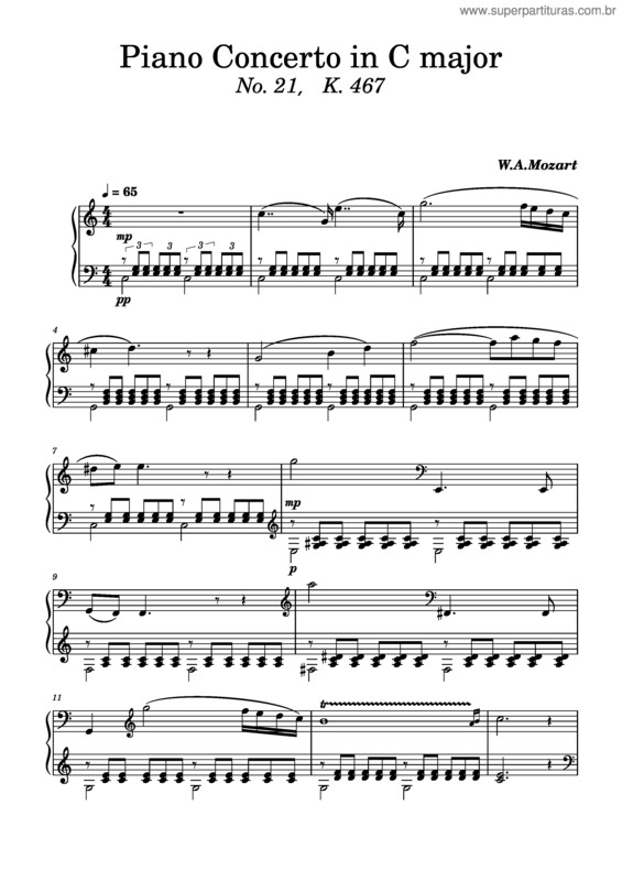 Partitura da música Piano Concerto No. 21 In C Major, K. 467 – Wolfgang Amadeus Mozart