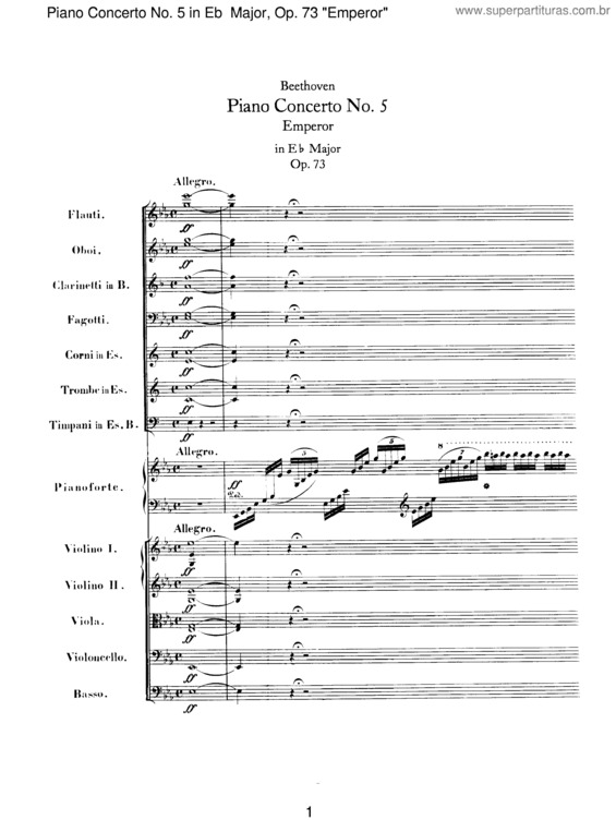 Partitura da música Piano Concerto No. 5 `Emperor` v.3