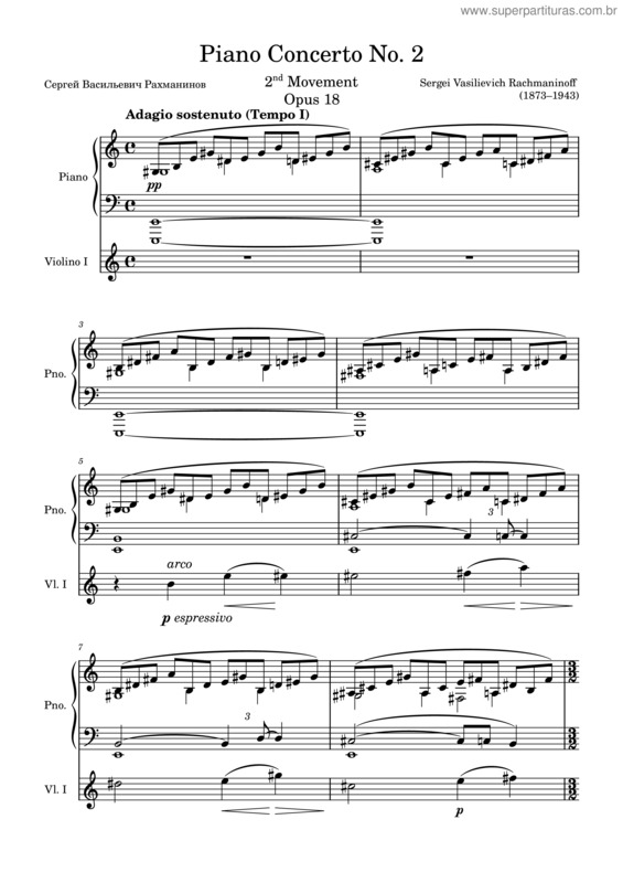 Partitura da música Piano Concerto No.2, Op.18 – Sergei Rachmaninoff – Mvt Ii Violin And Piano Duet