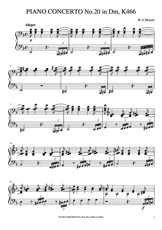 Partitura da música Piano Concerto No 20 in Dm