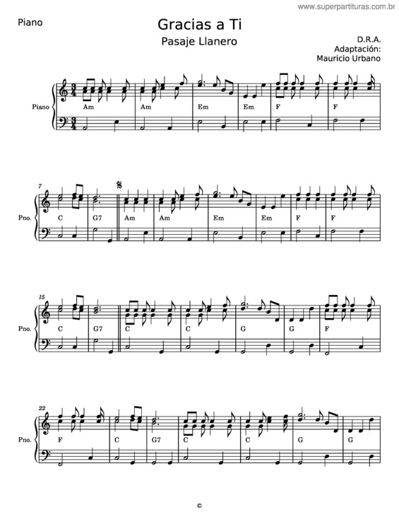 Partitura da música Piano Gracias A Ti