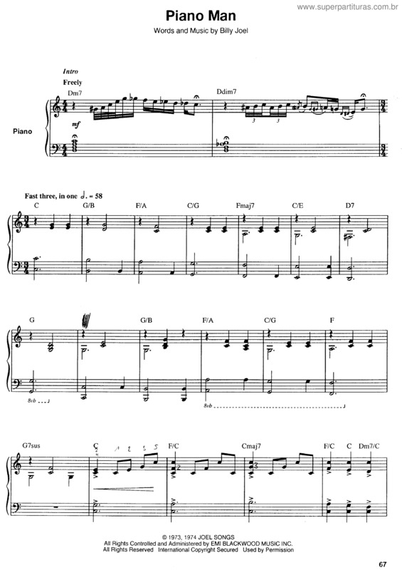 Partitura da música Piano Man v.3