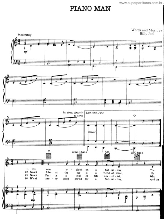 Partitura da música Piano Man v.4