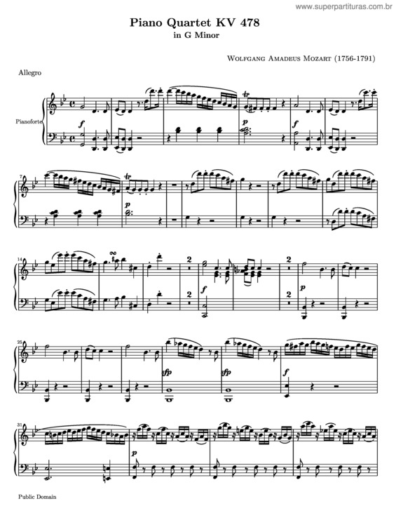 Partitura da música Piano Quartet No. 1
