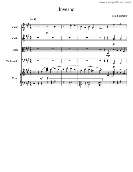 Partitura da música Piano Quintet No. 1: Inverno