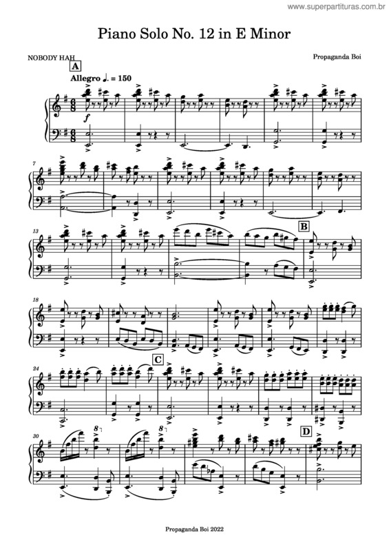 Partitura da música Piano Solo No. 12 In E Minor