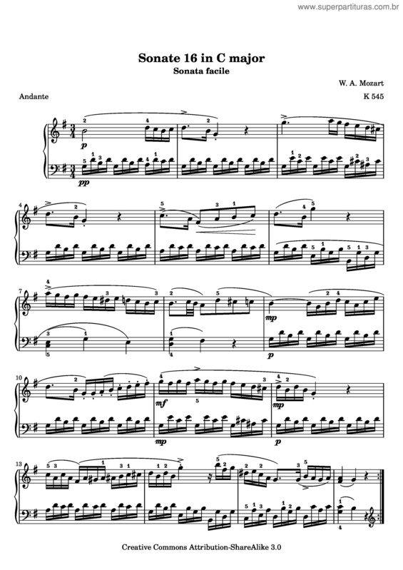 Partitura da música Piano Sonata No. 16 v.3