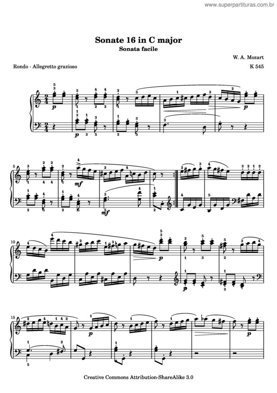 Partitura da música Piano Sonata No. 16 v.5