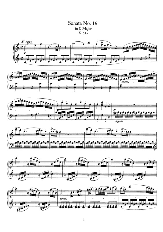 Partitura da música Piano Sonata No. 16