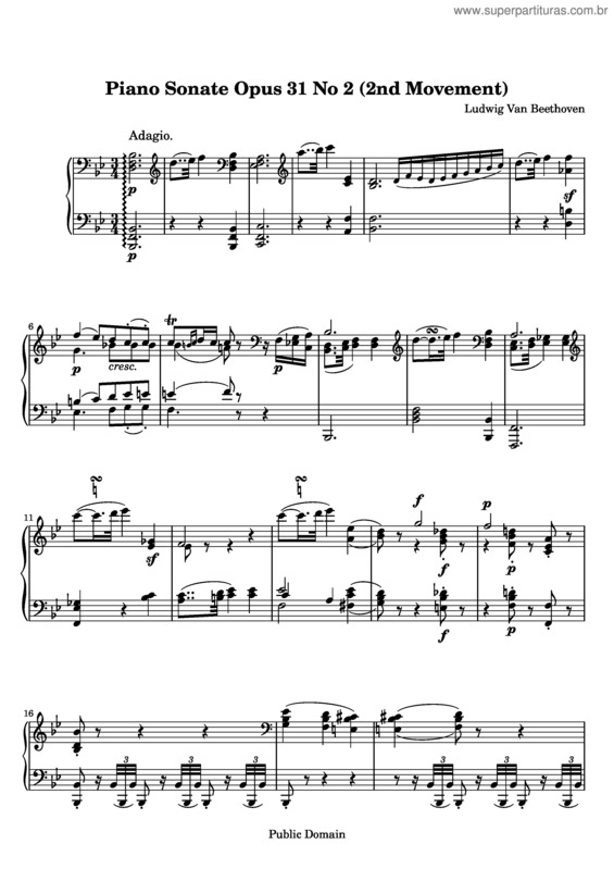 Partitura da música Piano Sonata No. 17 `Tempest` v.2