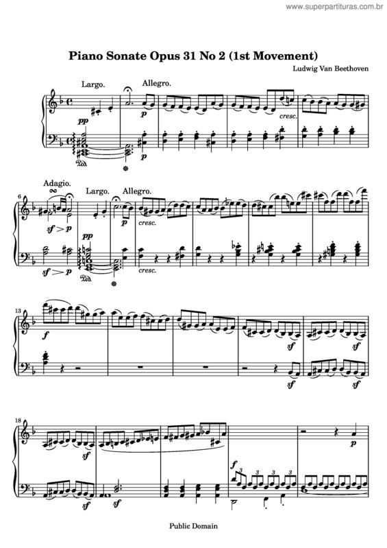 Partitura da música Piano Sonata No. 17 `Tempest`