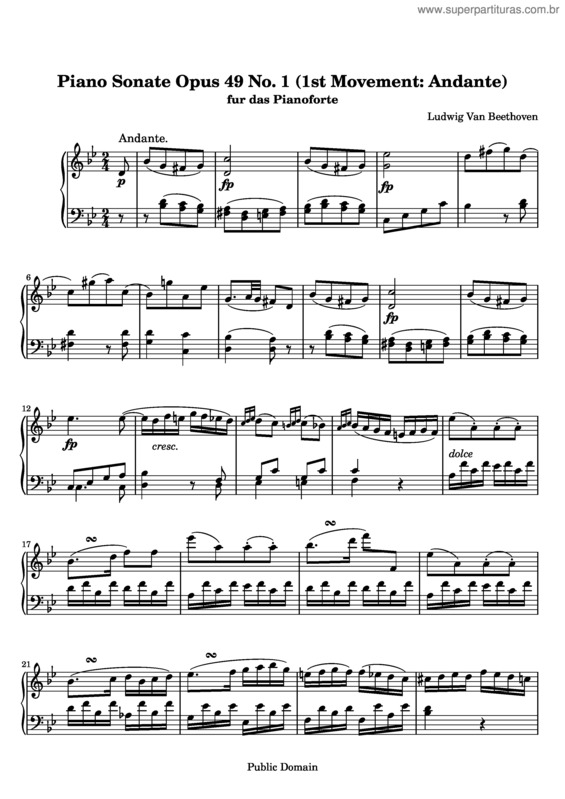 Partitura da música Piano Sonata No. 19