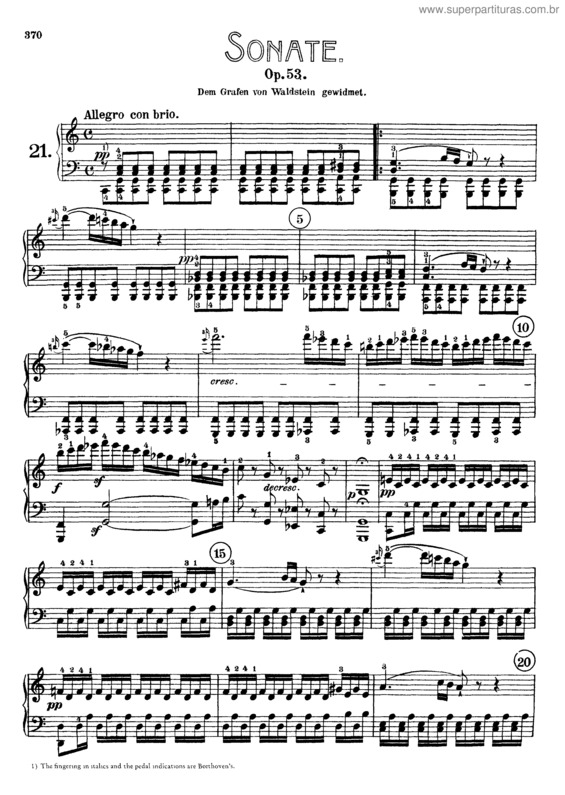 Partitura da música Piano Sonata No. 21 `Waldstein`
