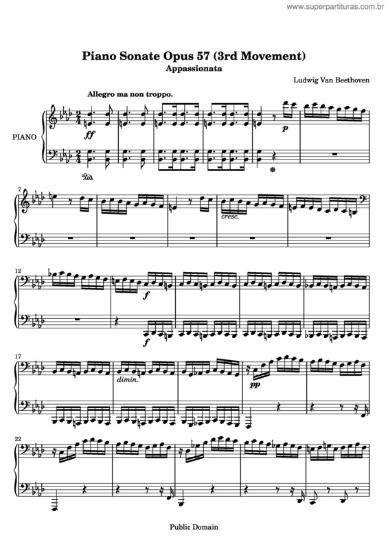 Partitura da música Piano Sonata No. 23 `Appassionata` v.2