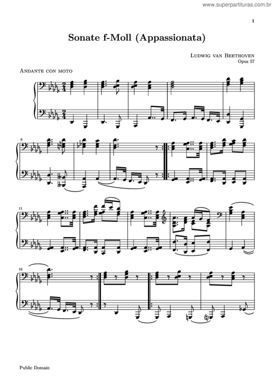Partitura da música Piano Sonata No. 23 `Appassionata`