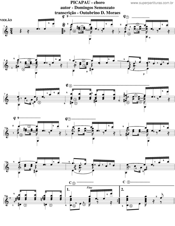 Partitura da música Pica Pau v.3
