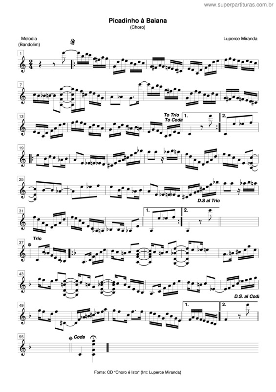 Partitura da música Picadinho À Baiana