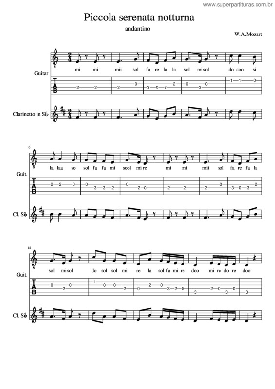 Partitura da música Piccola_Serenata_Notturna –  Chitarra Clarinetto Note