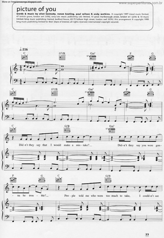 Partitura da música Picture Of You