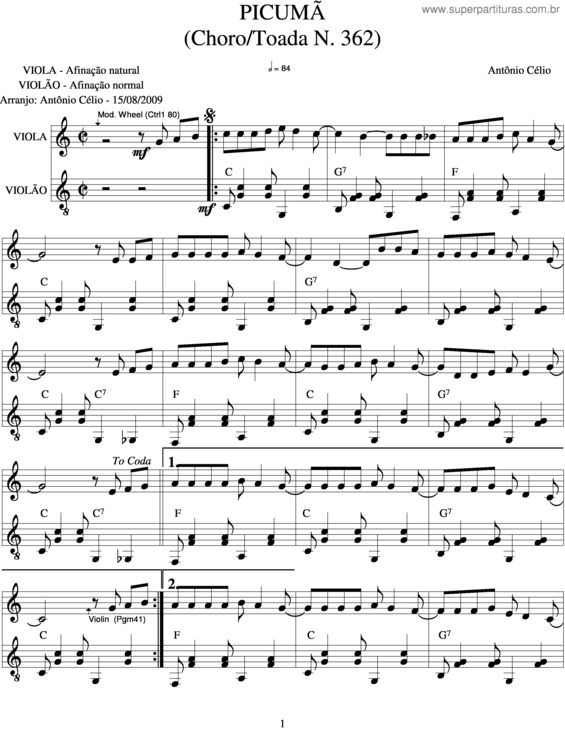 Partitura da música Picumãn