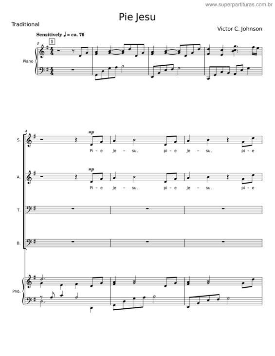 Partitura da música Pie Jesu – Victor C. Johnson