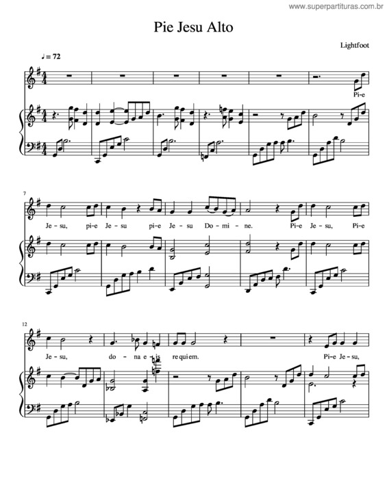 Partitura da música Pie Jesu Alto