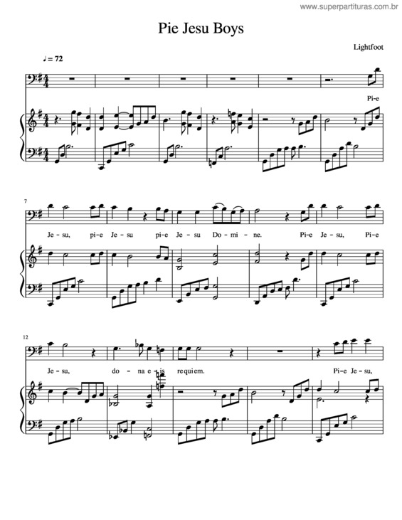 Partitura da música Pie Jesu Boys