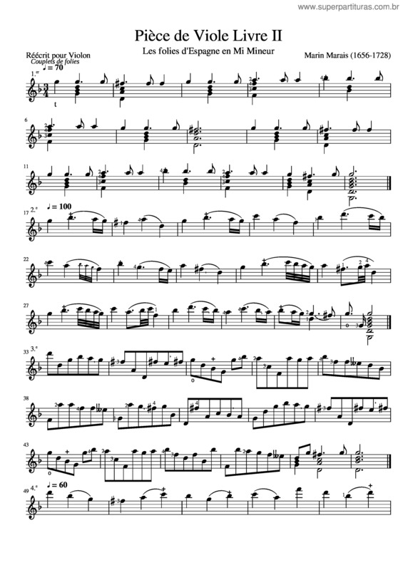 Partitura da música Pièce De Viole Livre Ii Les Folies D`Espagne