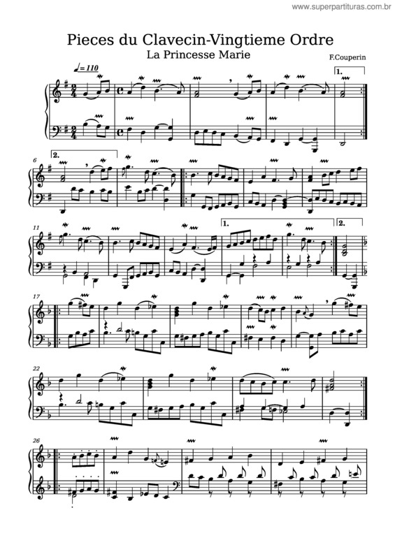 Partitura da música Pieces Du Clavecin Livre 4–Vingtieme Ordre– La Princesse Marie